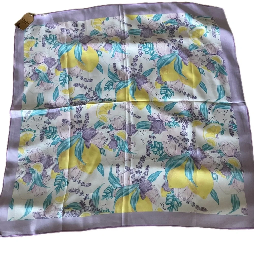 Amalfi Coast Silk Blend Lemon Square Scarf NWT